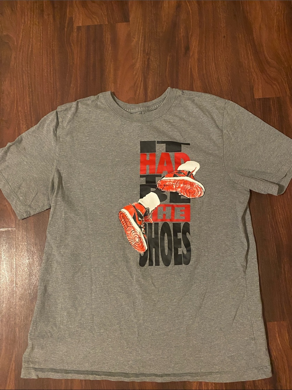 Jordan Gray Tee with Red Sneaker Graphic